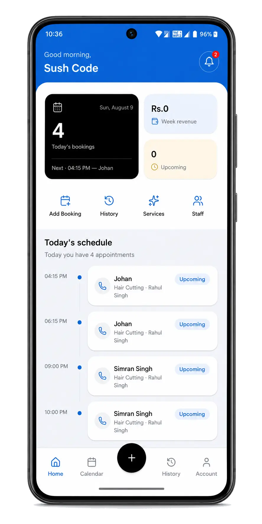 24Recept mobile app booking screen